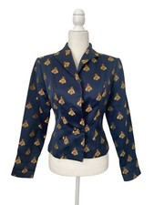 Steven Stolman Womens Firefly Print Navy Blue Blazer Size 6 Slim Fit 1 Button