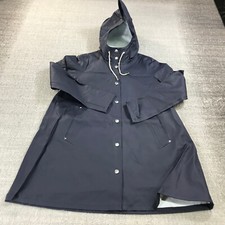 Stutterheim Stockholm Jacket Women 2xs Xxs Raincoat Hoodie Hooded Blue Navy Snap