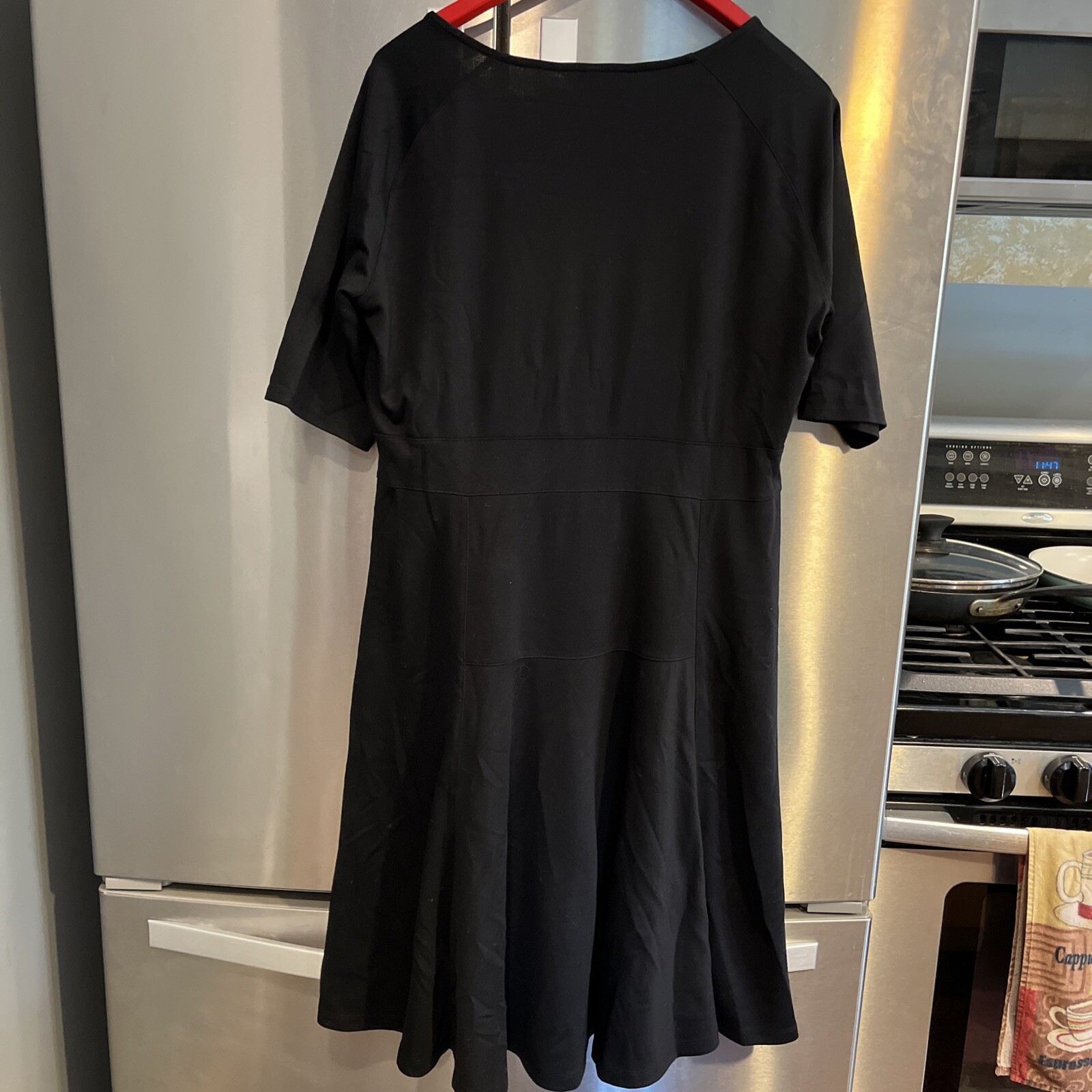 Lands' End 18 Black Dress Size 18 Short Sleeve Calf Length Flared