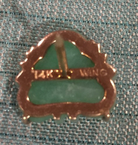 Vintage 14K Yellow Gold Natural Jade Buddha Tie Pin And Tie Tack Gold Plate - Picture 5 of 9