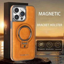 For iPhone 16 15 Plus 14 13 Pro 12 Metal Magnetic Shockproof Stand Case Cover