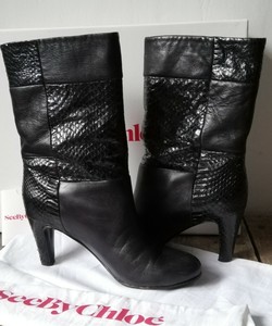black leather snakeskin boots