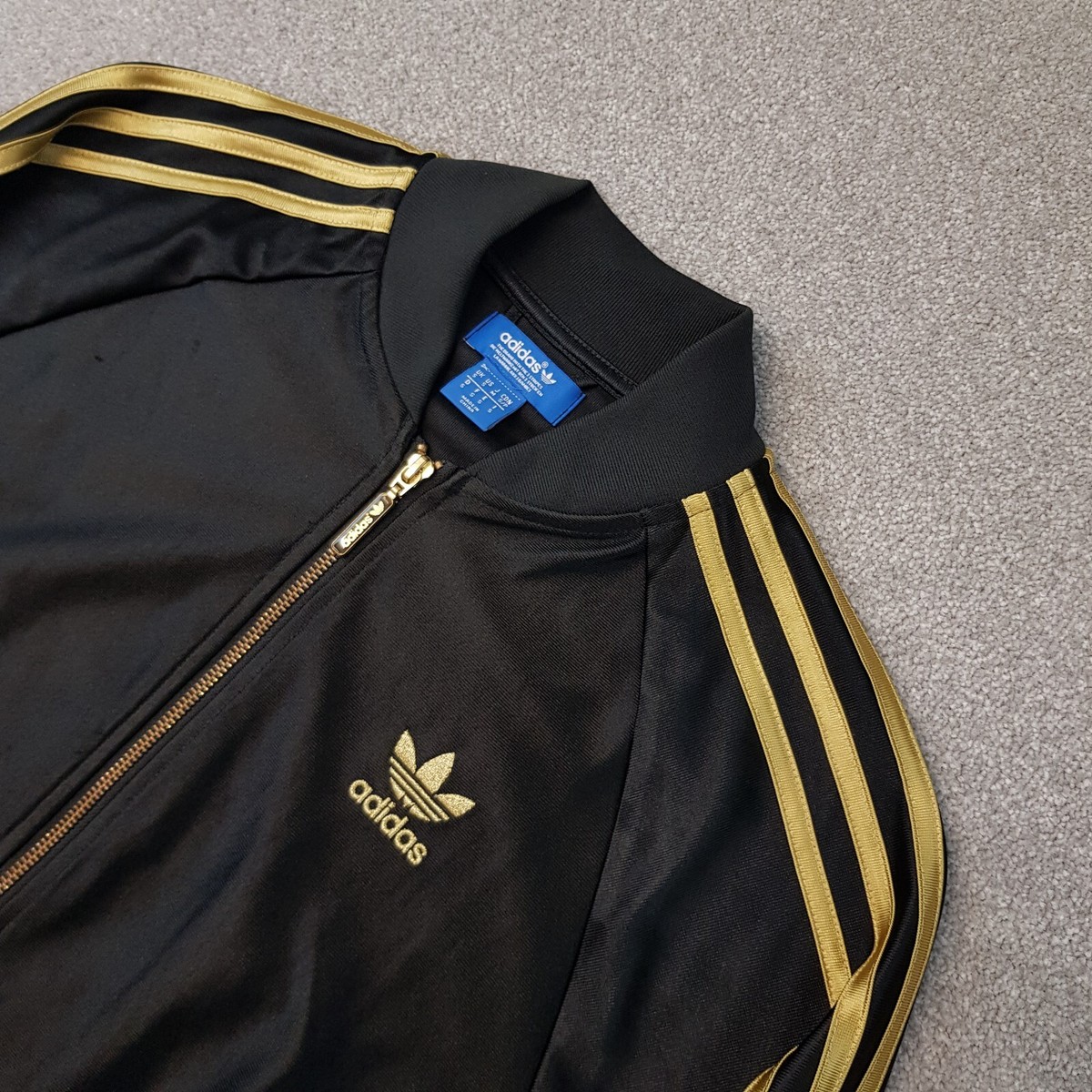 Adidas Mens Track Jacket Small Black Gold SST Trefoil Firebird