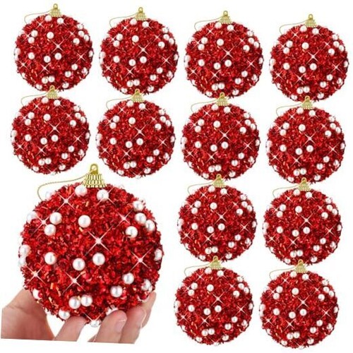 24 Pcs 3.1" Glitter Christmas Ball Ornaments, Large Christmas Tree Balls Red