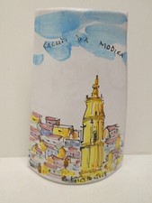 VINTAGE HAND PAINTED POTTERY WALL PLAQUE MCM SALUTI DA MODICU S.GORGIO POZZALLO