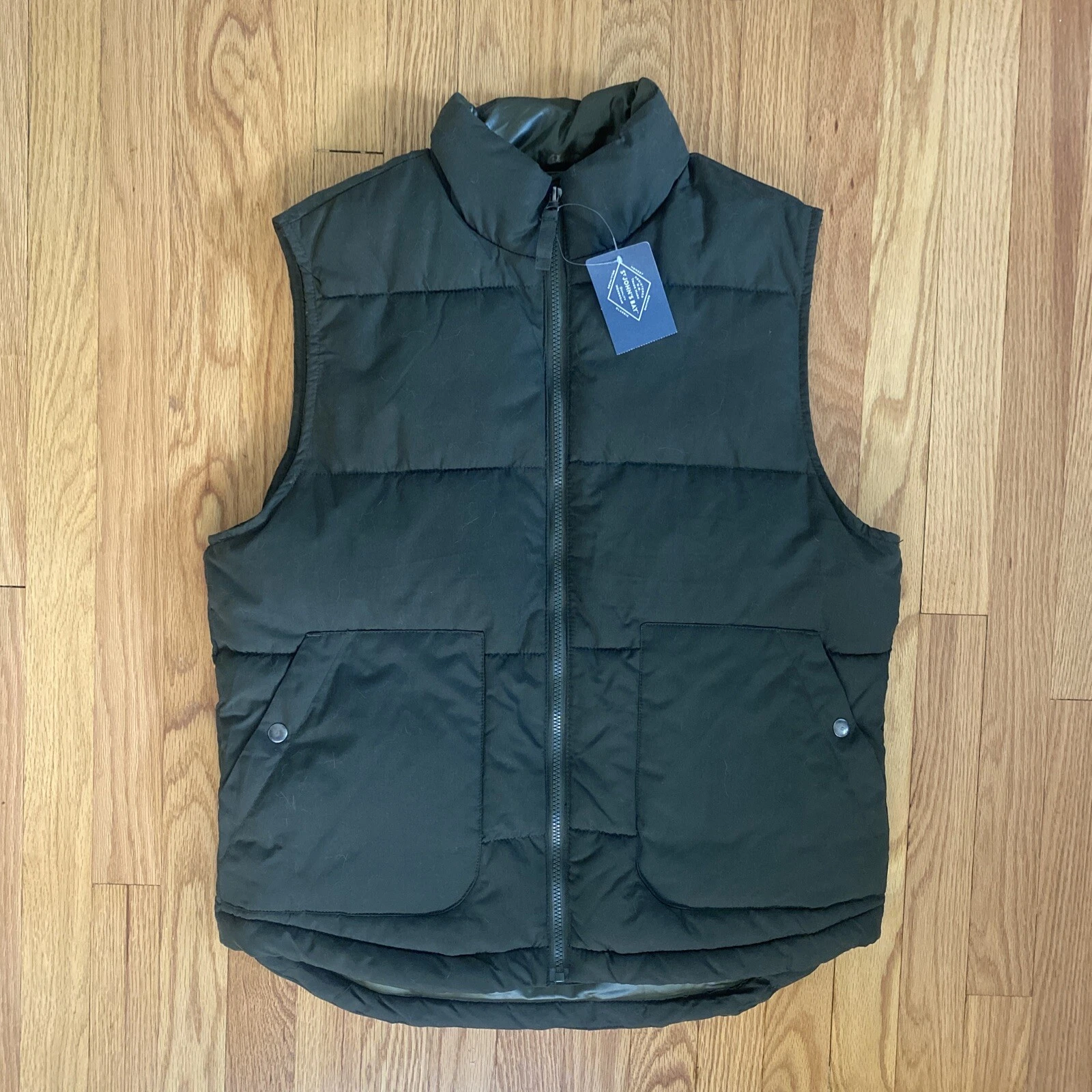St Johns Bay Medium Mens Puffer Jacket Vest Green Travel Pit 22”