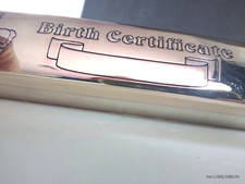 Birth Certificate Metal Holder Case w/Lid Silver Plated Blue Velvet Lined 9"Long