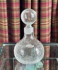 Blenko Clear Crackle Glass Decanter by Wayne Husted #636 Mid Century Modern 9"H