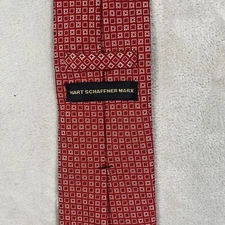 Hart Schaffner Marx Men's Silk Necktie Red Geometric Pattern