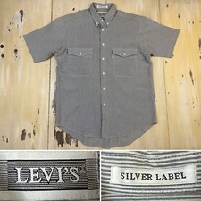 LEVIS - Vtg White Gray Striped Silver Label Tab Button-up Shirt, Mens MED/LARGE