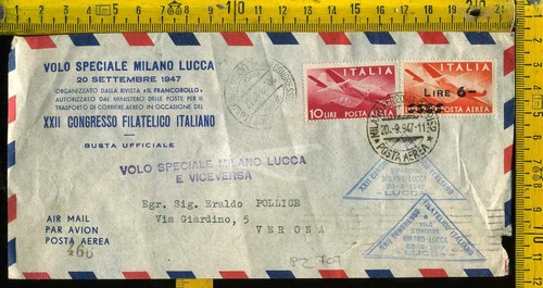 Aviazione Posta Aerea 1947 Volo Speciale Milano Lucca pz 707 - 第 1/2 張圖片