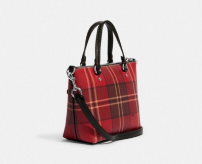 COACH Mini Gallery Tote Crossbody Shoulder Bag with Plaid Print