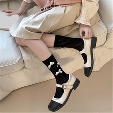 Japanese Cotton Calf Socks Women Ribbed Knitted Small Bowknot Socks