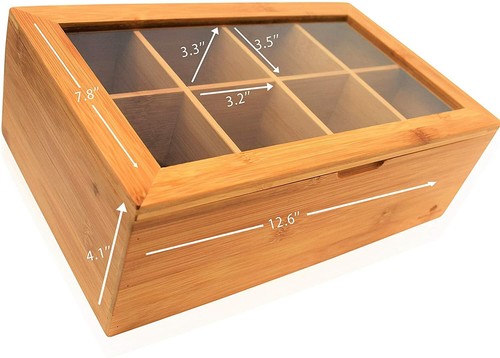 RoyalHouse Big Natural Bamboo Tea Box Storage Organizer, 8 Compartments - Pack 1 - 第 2/3 張圖片