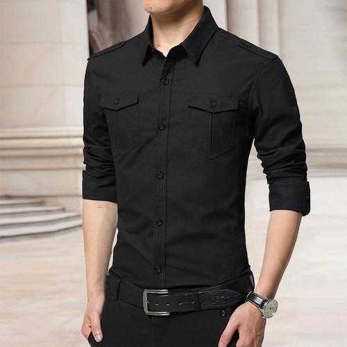 Militär Herren Cargo Hemden T-Shirt Langarm Tasche Button Down Baumwolle Blusen - Bild 13 von 72