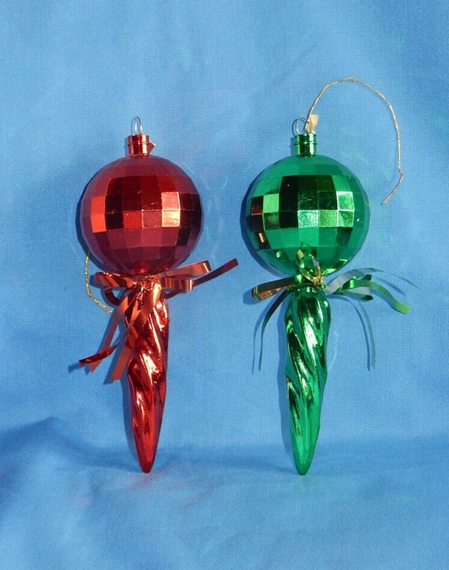 2 Vintage Icicle Disco Ball Top Plastic Christmas Ornaments