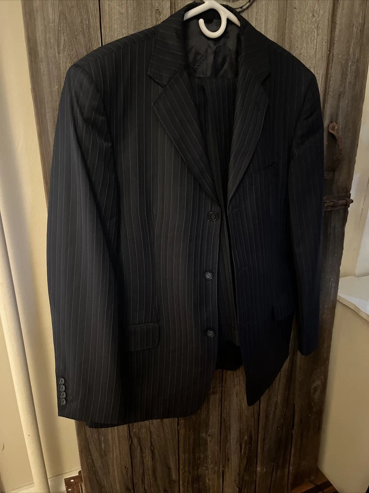 42R Vitale Barberis Canonico Super 110s 3纽扣海军蓝套装带条纹套装裤子 — 第 3/4 张图片