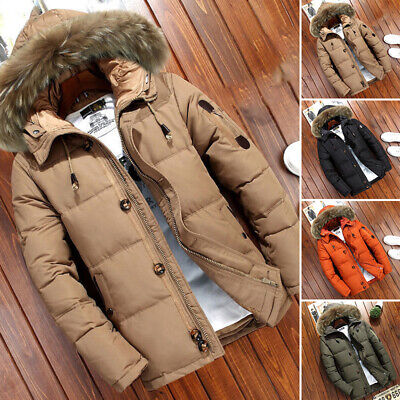 New Mens Warm Duck Down Jacket Fur Collar Thick Winter Hooded Coat Outwear Parka
