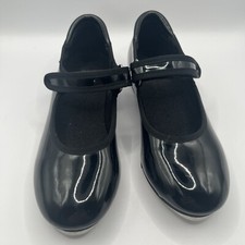  10 Size 1.5 Kids Tap Shoes Patent Black Mary Janes V-cro Strap Good Condition
