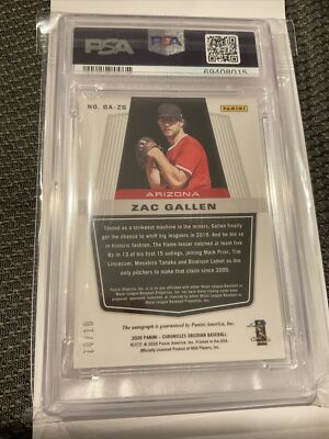 2020 Panini Chronicles Obsidian Zac Gallen Auto Etch Yellow 10/10