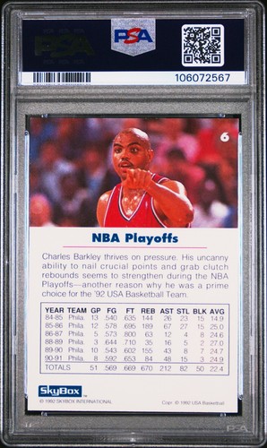 Tarjeta de baloncesto 1992 Skybox Team Estados Unidos Charles Barkley #6 76ers PSA 9 como nueva Pop 10 - Imagen 6 de 6