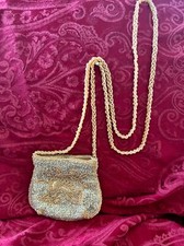 Vintage Small Gold Beaded Evening Bag- Pure Silk-India-clean and pristine.