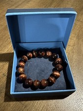 Natural Tiger's Eye Gemstone Bead Bracelet Stretch In Excellent Condition w/Box