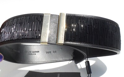 Giorgio Armani Black Belt With Gemstone Accents And Finish - NWT GIORGIO ARMANI Black Leather Beaded Gold Tone Metal Wide  main image 2