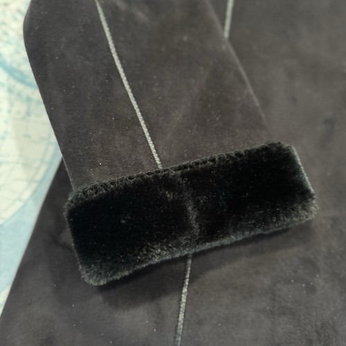 VTG! Marvin Richards Jacket Black Faux Suede Fur Lined Hooded Full Zip M Boho 90 - Picture 12 of 17