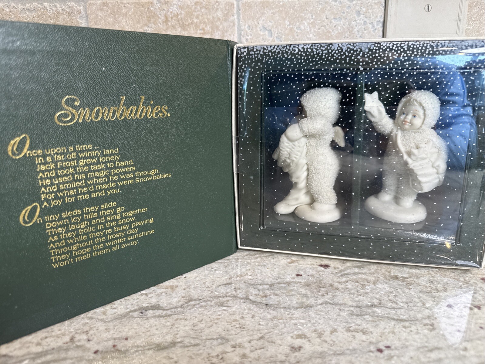 Department 56 Snow Babies Winter Tales Hugs Kisses Vintage Set of 2 NIB