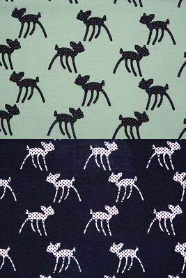 Reh Kitz Punkte schwarz mint Jersey Baumwolljersey Meterware Cute 