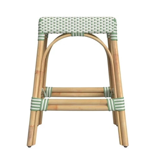 Butler Specialty Company Robias Rattan 24.5" Counter Stool - White And Green Dot - Picture 4 of 6