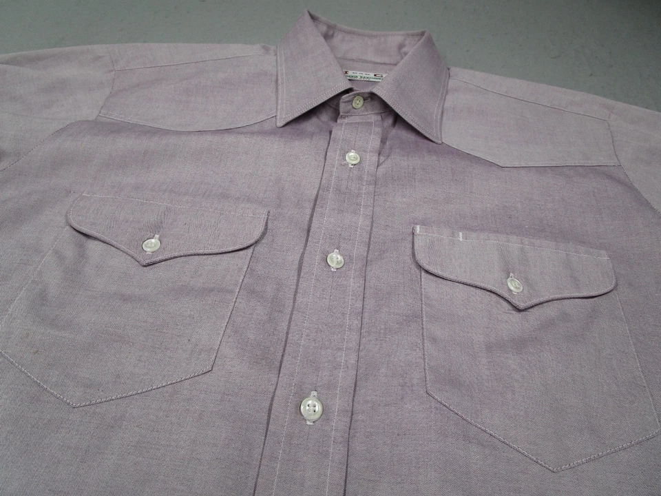 Vintage H Bar C Shirt Mens 16 33 Purple Button Up Rancher Yoke Made in USA - Изображение 2 из 4