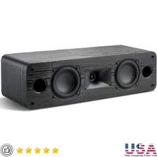 Center Channel Speaker 90W Dual Woofers Horn Tweeter Wall Mountable Home Theater