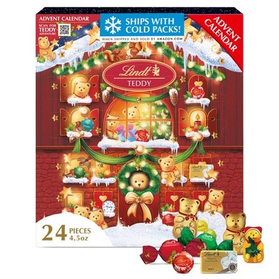Lindt Holiday Teddy Bear Chocolate Candy Advent Calendar 4.5 Oz Gift Box