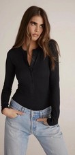 REFORMATION Jeans Nisa Knit Henley Bodysuit Black Women's S Long Sleeve Classic