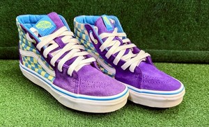 Custom VANS SK8 HI Purple Green Blue Checker 500714 Youth Baseball Cleats
