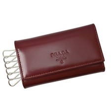 Prada Key Case/Key Chain 6 Rows Leather Bordeaux Wine Red