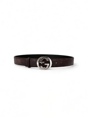 Gucci Brown GG Supreme Canvas Interlocking G Silver Buckle Belt 80/32