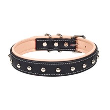 Genuine Leather Dog Collar Heavy Duty Padded Dark Blue Pink Fits 1519 Inch