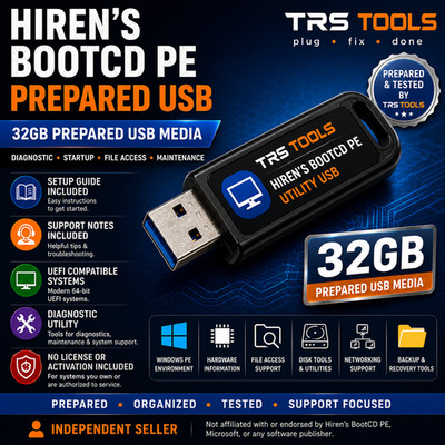 Hiren s BootCD PE Prepared USB Media 32GB Diagnostic Utility and Guide TRS Tools