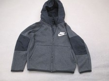 Nike Size XS Kids Gray Sherpa Hooded Pockets Full Zip Activewear Logo Jacket 368