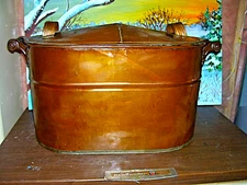 ANTIQUE COPPER WASH BOILER  TAPPERED LID ~ PRIMITIVE LAUNDRY TUB ~ STORAGE DECOR