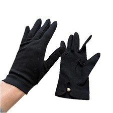 Vintage Womens Black Wrist Length Gloves Pearl Closure Size 6