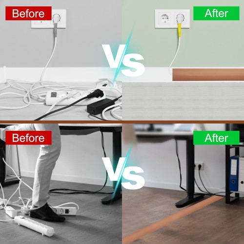 4ft D Cord Cover Floor W0.6" x H0.33" Hide Cable Wire Covers Coffee - Afbeelding 7 van 7