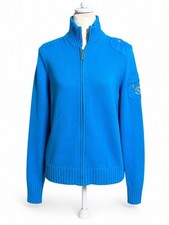 Vintage 90s Lauren Ralph Lauren Navy Crest Logo 1/4 Zip Cable Knit Sweater Mediu
