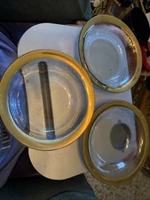 3 ANNIE GLASS Gold Glass Soup Bowls 8 5/8”Gold Rim Preowned