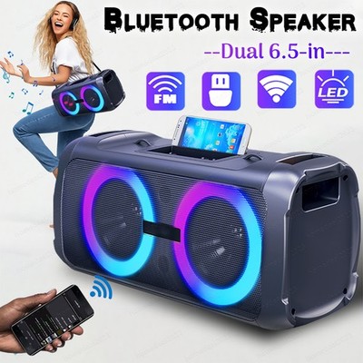 7500W Dual 6.5'' Woofer Portable Bluetooth Party Speaker Deep Bass Sound Mic FM