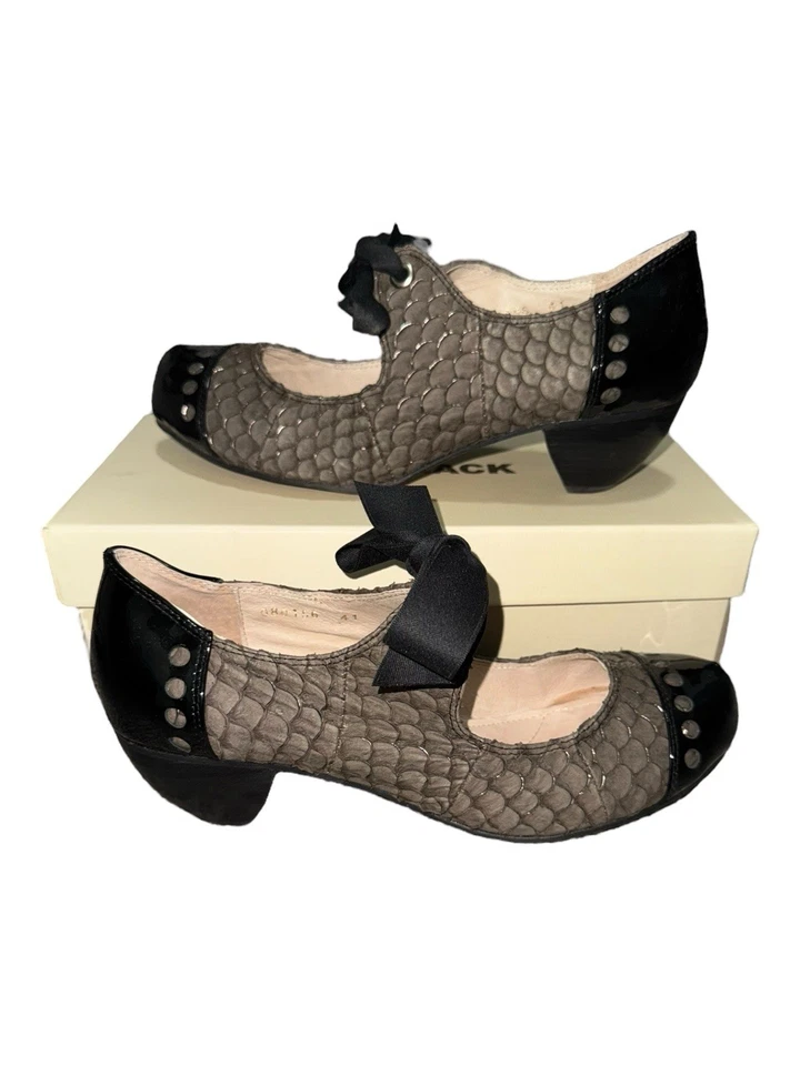 Zapatos de cuero gris oscuro con arco de pescado totalmente negros talla 9-9 1/2 retro chic de EE. UU. Foto 2 de 4