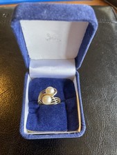 Unique Vintage 14k Gold  Ring with Twin Pearls  Size 7.75